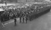131 Para Engr Regt. marching through Weymouth 1954. Salute taken by Major General Rome GOC 16 AB Div.